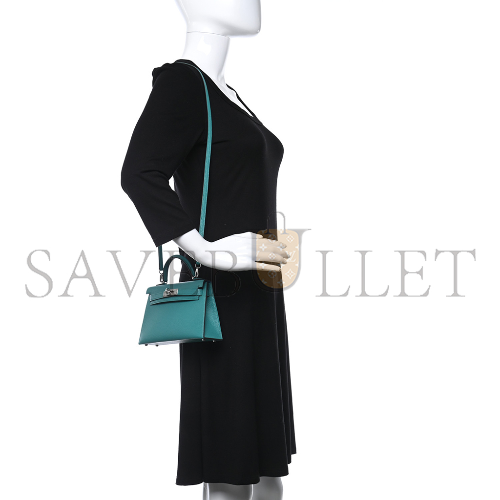 H**mes chevre mini kelly ii sellier vert verone bleu zanzibar (19*12*5.5cm)